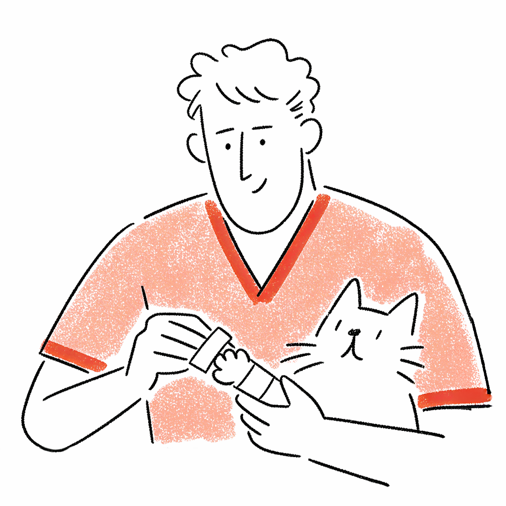 Illustration : un·e ASV passant un lecteur de puce sur un chat