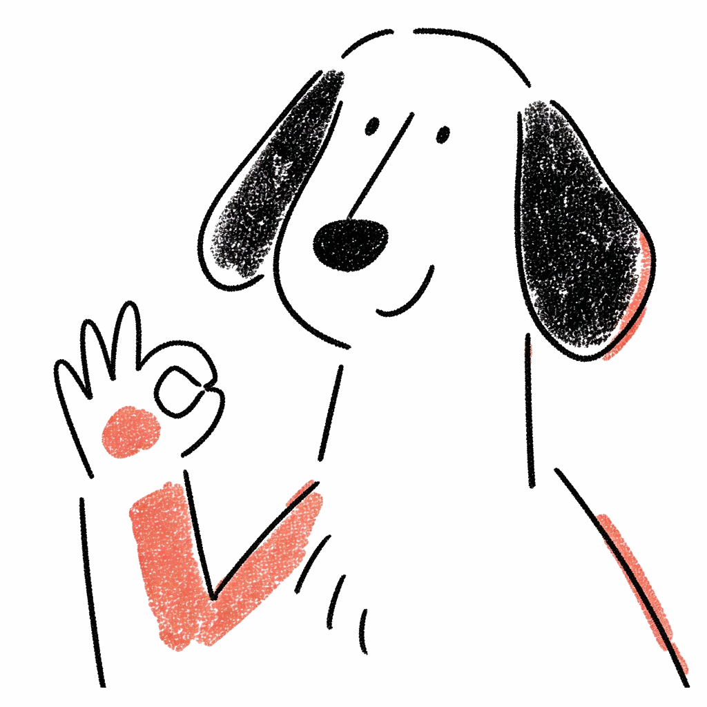 Illustration : un chien qui fait signe que tout va bien